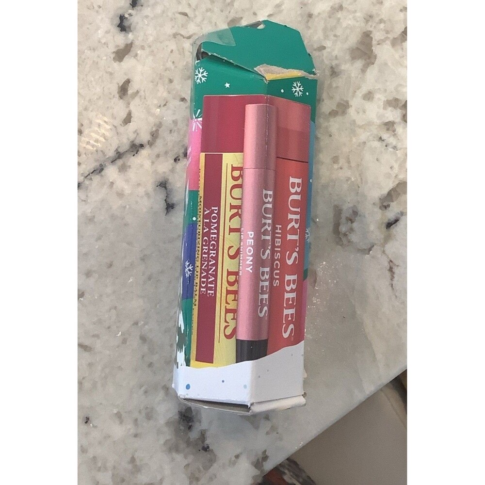 Burts Bees Mistletoe Kiss Lip Balm, Tinted Lip Balm, Lip Shimmer Peony 3 Set